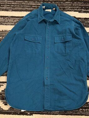 Vintage LL Bean Chamois Cloth Shirt Mens Tall 16.5 Teal Button Down Made in USA